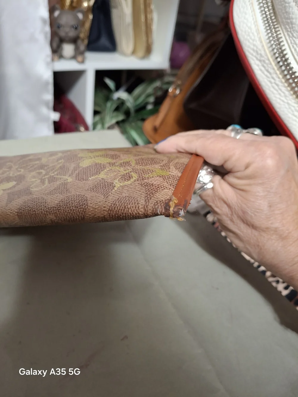 Coach Brown Leather Wristlet with Gold Butterfly Print Custom Paint